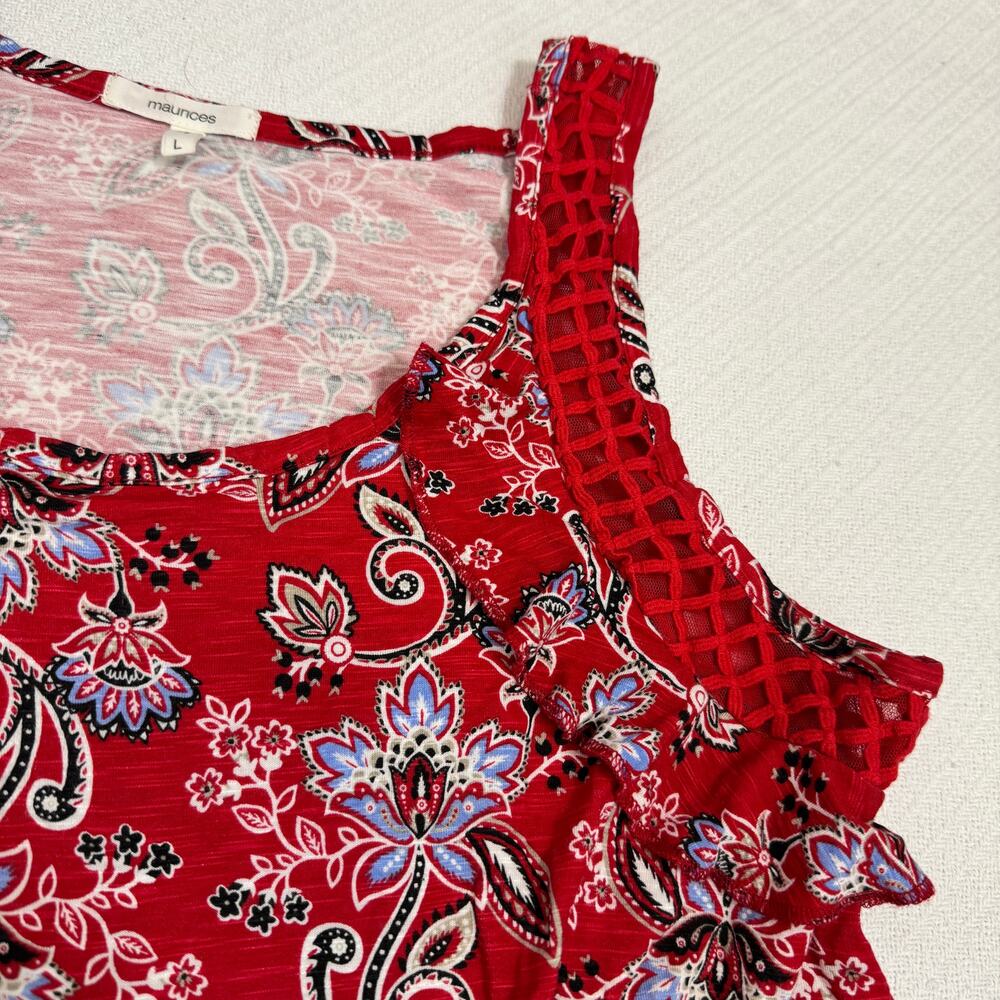 Maurices Red Paisley Lattice Ruffle Tank Top Womens Large Boho Stretch - Picture 4 of 9